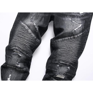 Pantalones Vaqueros de Mezclilla para Hombre, Corte Recto, Desgastados, Negros, Estilo Casual, Ajustados, Estilo Motociclista, de Algodón para Otoño - Product Image 3