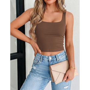 2026 New Article <b>Women</b> Square Neck <b>Tank</b> <b>Top</b> Solid Brown Cropped Sleeveless Camisole <b>Knit</b> Crop <b>Tops</b> ODM OEM - Product Image 4