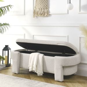 Panca imbottita in tessuto di lino Beige con ampio spazio di archiviazione 51.5 ''x 20.5'' x 17 ''per soggiorno ingresso camera da letto mobili - Product Image 2