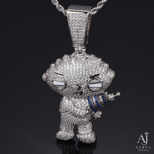 Collier pendentif breloque dessin animé personnalisé, perle d'eau douce micro-incrustée, moissanite, argent plaqué or, hip-hop unisexe, tiers - Product Image 1