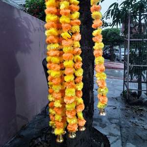 Décoration de mariage indien guirlande de souci artificielle avec cloches fleur artificielle chaîne Mehndi Haldi décor guirlande - Product Image 6