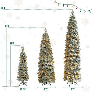 Juego de 3 Árboles de Navidad Preiluminados de 8FT, 6FT y 4FT, Árboles de Abeto Delgados con 1370 Decoraciones de PE Flocado para las Fiestas Navideñas - Product Image 3