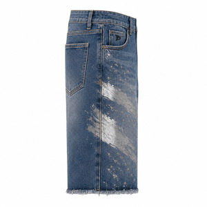 Pantalones Cortos Vaqueros Y2K de Pierna Ancha con Detalles de Pedrería y Efecto Pincel, Venta al por Mayor con MOQ Bajo - Product Image 4