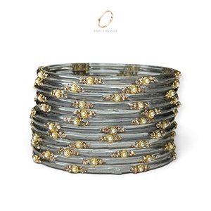 Nouveaux bracelets en verre gris goutte de pluie de style cachemire pour mariage indien 2026, finition plaquée or étincelante avec zircon, pour femmes, vente en gros - Product Image 3