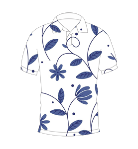 เสื้อโปโลผู้ชายสีขาวพิมพ์ลายดอกไม้สีฟ้าลำลองแขนสั้นแฟชั่นฤดูร้อน - Product Image 4