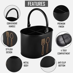 Porta Cubiertos de Metal Negro con Íconos de Tenedor y Cuchara, Organizador de Cocina Minimalista, Tipo Vertical, Diseño Duradero - Product Image 3