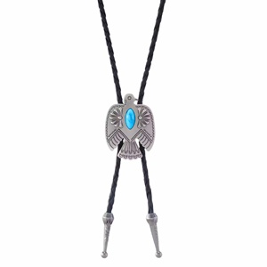Cravate Bolo Aigle Turquoise avec Pendentif en Acier Inoxydable de 1,8 Pouce et Cordon en Cuir Noir Réglable pour Hommes et Garçons - Product Image 3