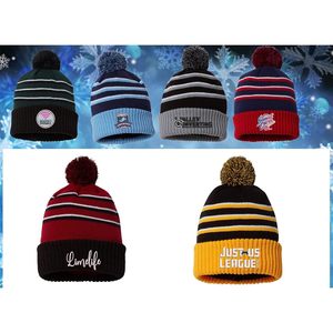 หมวกบีนนี่ลายทางริชาร์ดปอมปอม134 2025ตามสั่งปักได้ตามต้องการ - Product Image 2