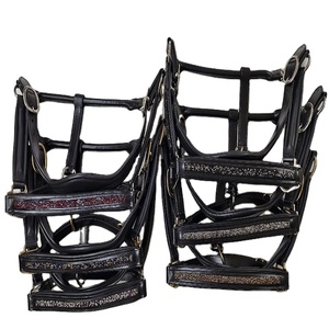 Collier de tête réglable en cuir de style selle anglaise avec surpiqûres fantaisie - Product Image 3