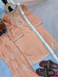 Women's Traditional Silk Salwar Kameez Beautiful Embroidery Heavy Beads Work Knee-Length Party Suit <b>Set</b> Indian Pakistani - Product Image 2