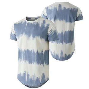 Men's <b>Tie</b>-Dye Short Sleeve T-Shirt Regular Fit O-Neck Knitted Casual Long Length Blue <b>White</b> Patterned - Product Image 5