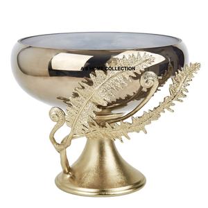 Diseño elegante hoja Color dorado Metal calidad de lujo Decoración de mesa decorativa centro de mesa servir frutero - Product Image 1