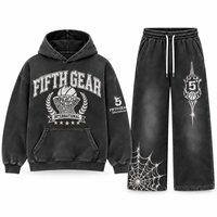 Fabricant OEM de survêtements streetwear vintage 100% coton pour l'hiver, ensemble sweat à capuche et pantalon de jogging oversize avec strass, faible MOQ