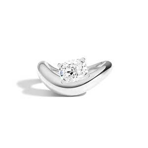 Bague de fiançailles 1,5 carat taille coussin en diamant de laboratoire, sertie à griffes, motif vague sculpturale, bagues de demande en mariage personnalisées en or massif 14K 18K - Product Image 5