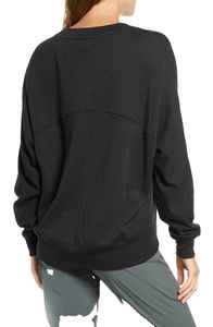 Women's <b>Black</b> <b>Crew</b> <b>Neck</b> <b>Sweatshirt</b> Drop Shoulder Long Sleeve Casual Pullover Top - Product Image 4