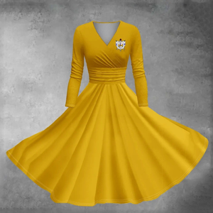 Vestido Midi Personalizado para Mujer, Cuello en V, Manga Larga, Dorado, Elegante, Ajustado, Informal, para Fiesta, Noche, Moda, Ropa Formal Moderna para Damas - Product Image 1