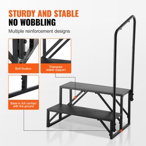 Scaletta a 2 Gradini per Camper con Corrimano in Acciaio al Carbonio Rinforzato, Capacità di Carico 440 LBS, Gradini Antiscivolo per Camper per Ingresso e Uscita Sicuri - Product Image 5