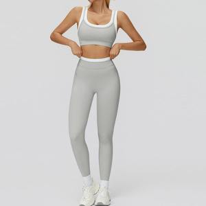 Ensemble de sport athlétique deux pièces contrastant pour femme avec coussinets amovibles, legging taille haute push-up, ensembles pour femme - Product Image 6