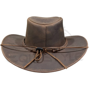 Bulk Crazy Horse Leather Cowboy <b>Hats</b> Braided <b>Band</b> Factory Price Brown Western <b>Hats</b> Wholesale Distributors Private Label - Product Image 3