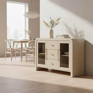 ตู้ไซด์บอร์ด ตู้บุฟเฟ่ต์ห้องนั่งเล่น ตู้คอนโซลพร้อมลิ้นชักกลางสามช่องและกระจกด้านข้างสองด้าน ดีไซน์ทันสมัย สีสันโดดเด่น - Product Image 6