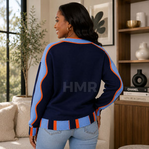 เสื้อคาร์ดิแกนอะคริลิค HMR Sisterhood Sorority ลายคลื่น แขนยาว สีตัดกัน สไตล์ลำลอง ทรงพอดีตัว - Product Image 4