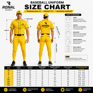 Uniforme de Béisbol Unisex Amarillo RONAL SPORTS, Manga Corta, Cierre de Hebilla, Transpirable, 100% Poliéster, para Todas las Temporadas, Adulto, Corte Holgado - Product Image 5