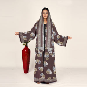Abaya de Chifón Sólido con Pañuelo a Juego, Diseño Abierto por Delante, Mangas Largas - Vestido Islámico Modesto para Mujer, Suministro ODM - Product Image 4
