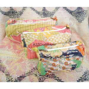 Block Print Kantha Floral Tassel Zipper Closure Eco-Friendly Durable Vintage Fashion Boho Lightweight Soft Cosmetic Organizer - Product Image 4