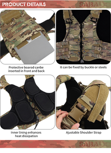 Gilet tactique d'extérieur réglable avec système MOLLE, pochettes modulaires, tissu camouflage durable pour usage extérieur - Product Image 6