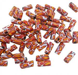 Perles cylindriques en verre soufflé avec motif de tissu africain pour la création de bijoux - Product Image 2