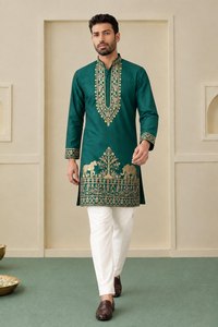 Coach Silk Multi Sequence Zari Embroidered <b>Kurta</b> Plain Straight Pants Two Piece Stitched <b>Women</b> Ethnic Outfit Set GX 414 - Product Image 2