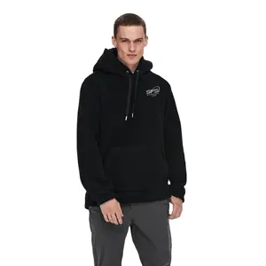 Wholesale Custom Made Men's Hoodie Top Quality 100%Sharpa Dark Black New Design Pullover Men's Hoodie SFS-MH-003