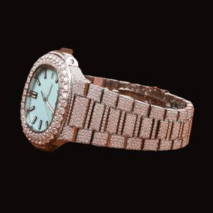 ใหม่ diadream GEMS & Jewel แฟชั่นฮิปฮอปของผู้ชาย41มม. หน้าปัดเพชรสีฟ้า Moissanite เพชรการเคลื่อนไหวนาฬิกาควอตซ์สีเงิน - Product Image 2