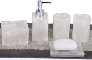 Ensemble de salle de bain en résine de qualité supérieure, 4 pièces, pour la maison : distributeur de savon, porte-brosse à dents, plateau de toilette, au meilleur prix abordable - Product Image 2