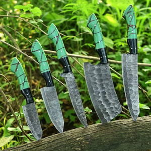 Ensemble de couteaux de cuisine LEGACY en acier Damas, 5 pièces, fabriqués à la main, lame droite ultra-affûtée, manche en résine ambidextre, fournitures pour restaurants, OEM - Product Image 5