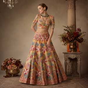 Luxury Designer Wedding Lehenga Choli | Multicolor <b>Sequin</b> Crystal Embroidery Bridal Wear Floor Length A Line Party Gown Dress - Product Image 4