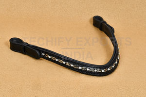 Bride de cheval en cuir noir, accessoire de bride incurvée avec décoration de chaîne en cristal argenté - Product Image 2