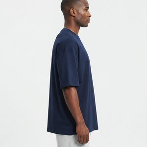 T-shirt Homme Oversize Bleu Marine à Manches Courtes avec Impression de Logo Personnalisé, Col Rond Décontracté en Coton Jersey – Meilleure Vente - Product Image 2