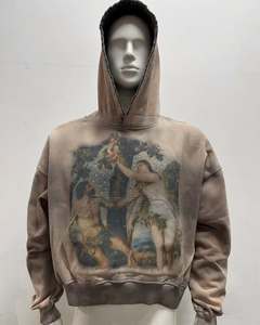 Sweat à capuche noir vintage personnalisé avec impression d'art renascentiste, coupe oversize, streetwear premium, pull à capuche OEM ODM - Product Image 4