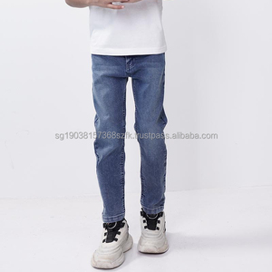 Jean en denim pour garçons, coupe slim, taille mi-haute, décontracté, uni, respirant, extensible, en coton, délavage clair, haute qualité, pour l'hiver - Product Image 2