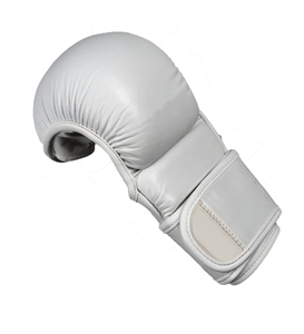 New professional White Leather Boxing Gloves Full Finger <b>Velcro</b> Closure for Adults Martial Arts Training Wholesale - Product Image 1