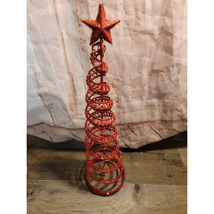Red Spiral Metal Christmas <b>Tree</b> With Star Topper Indoor Decor Standing Ornament Lightweight No Light Included From India - Product Image 1