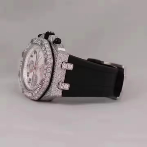 Luxury Men's Stainless Steel Chronograph <b>Watch</b> 42mm Round <b>Case</b> Analog Moissanite Quartz Movement Sapphire Crystal Rubber Band - Product Image 2