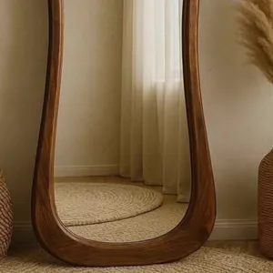 Rustic <b>Full</b> <b>Length</b> Floor <b>Mirror</b> with Curved Wooden Frame Natural Modern Boho <b>Standing</b> <b>Mirror</b> for Bedroom Living Room Home Decor - Product Image 4
