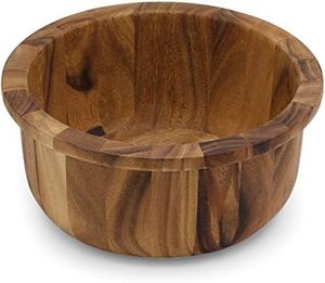 Tazón Redondo de Madera de Acacia Rústica, Hecho a Mano, para Ensaladas, Bocadillos o Decoración en la Cocina y la Mesa de Comedor - Product Image 1