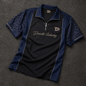 Camiseta Polo con Cierre para Hombre, Estilo Y2K, Manga con Estampado de Leopardo Color Zafiro Oscuro, Camiseta Retro de Moda con Detalles Plateados - Product Image 6