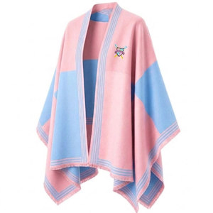 Gamma Phi Delta Sorority <b>Women</b>’s Blue & Pink <b>Cape</b> Shawl Cardigan Casual Striped Open Front <b>Cape</b> Shawl Daily Wear Square Scarf - Product Image 2