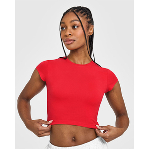OEM ODM Custom Women's Cap Sleeve <b>Crop</b> <b>Top</b> Crew Neck Solid Jersey T-Shirt Slim Fit Breathable Spring Summer Casual Wear - Product Image 3