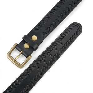 Ceinture en cuir véritable noir pour homme, cousue à la main, motif tressé, boucle en laiton antique, vente en gros, fournisseur direct d'usine - Product Image 5