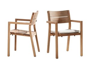 Chaise de salle à manger d'extérieur en teck avec accoudoirs inclinés, chaise longue à lattes pour patio et jardin - Product Image 2